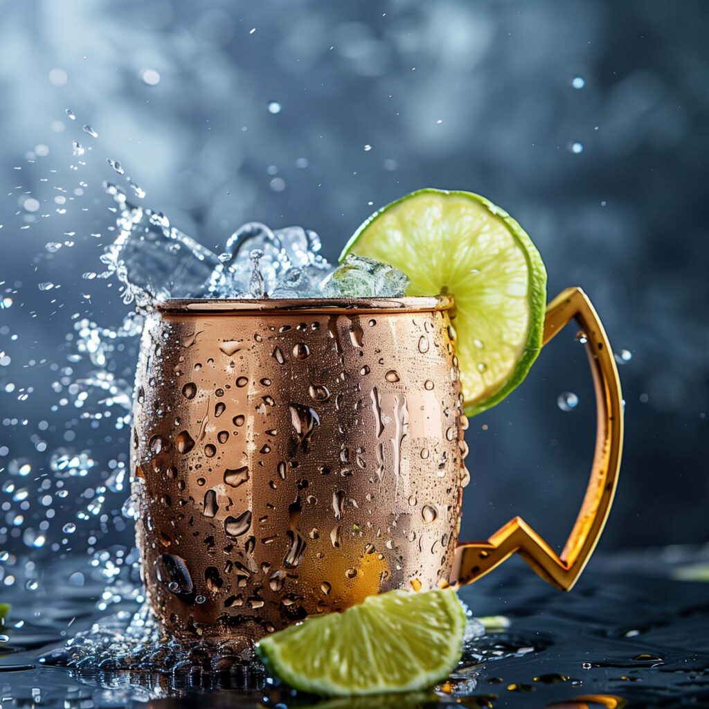 Ein Moscow Mule Cocktail im ikonischen Kupferbecher.