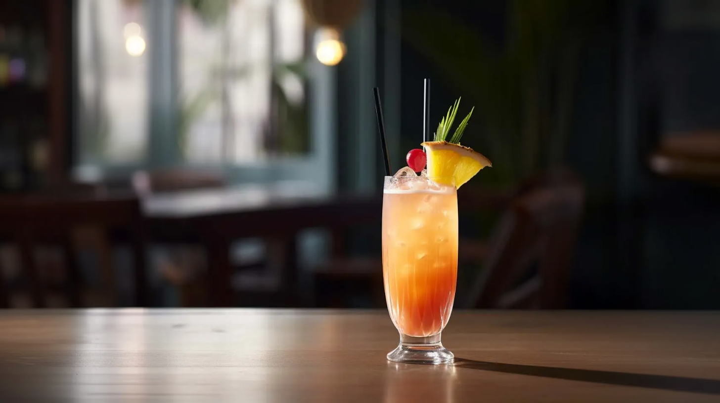 Ein Singapore Sling Cocktail aus Gin, Ananassaft und Benedictine.