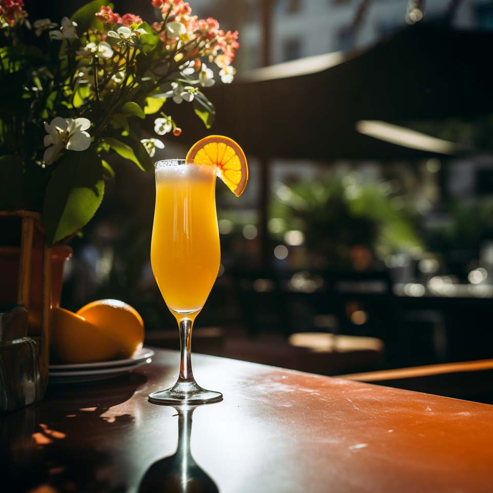 Ein Mimosa-Cocktail aus Orangensaft und Champagner.