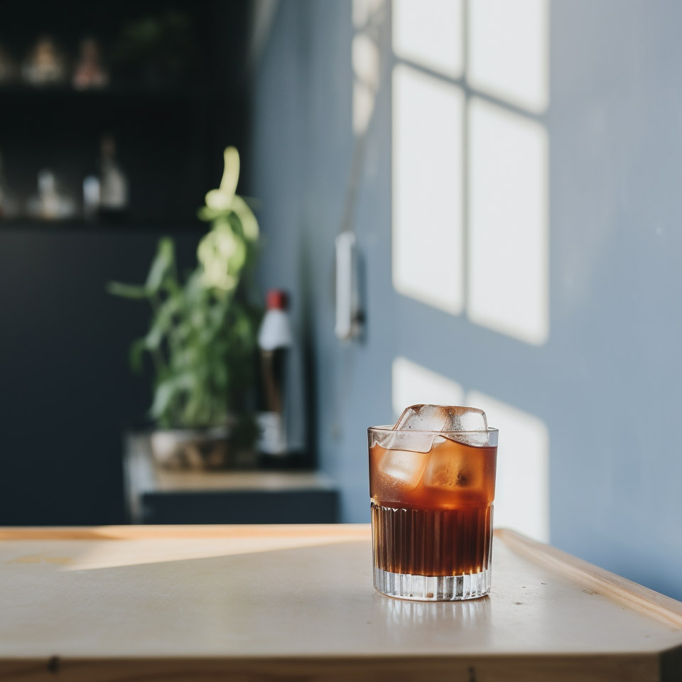 Ein Black Russian Cocktail, genau wie ihn der Dude nicht mixen würde.