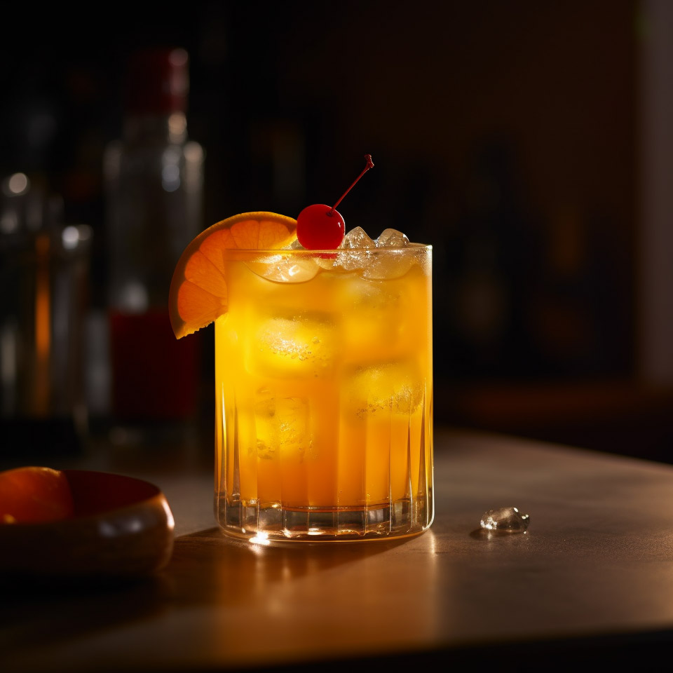 Ein Fuzzy Navel Cocktail aus Orangensaft und Pfirsichlikör.