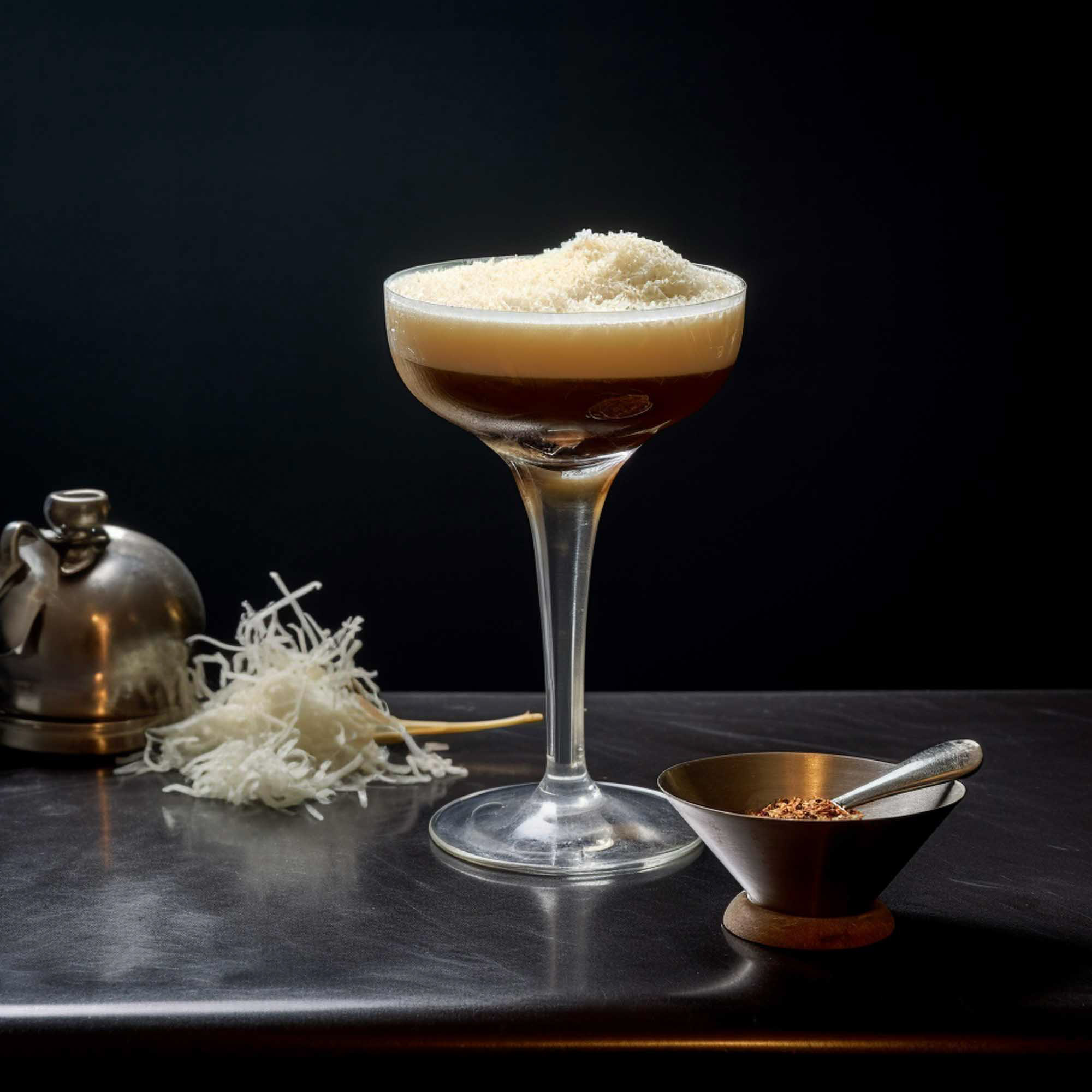 Ein Parmesan Espresso Martini mit Espresso, Wodka, Kaffeelikör und Espresso.