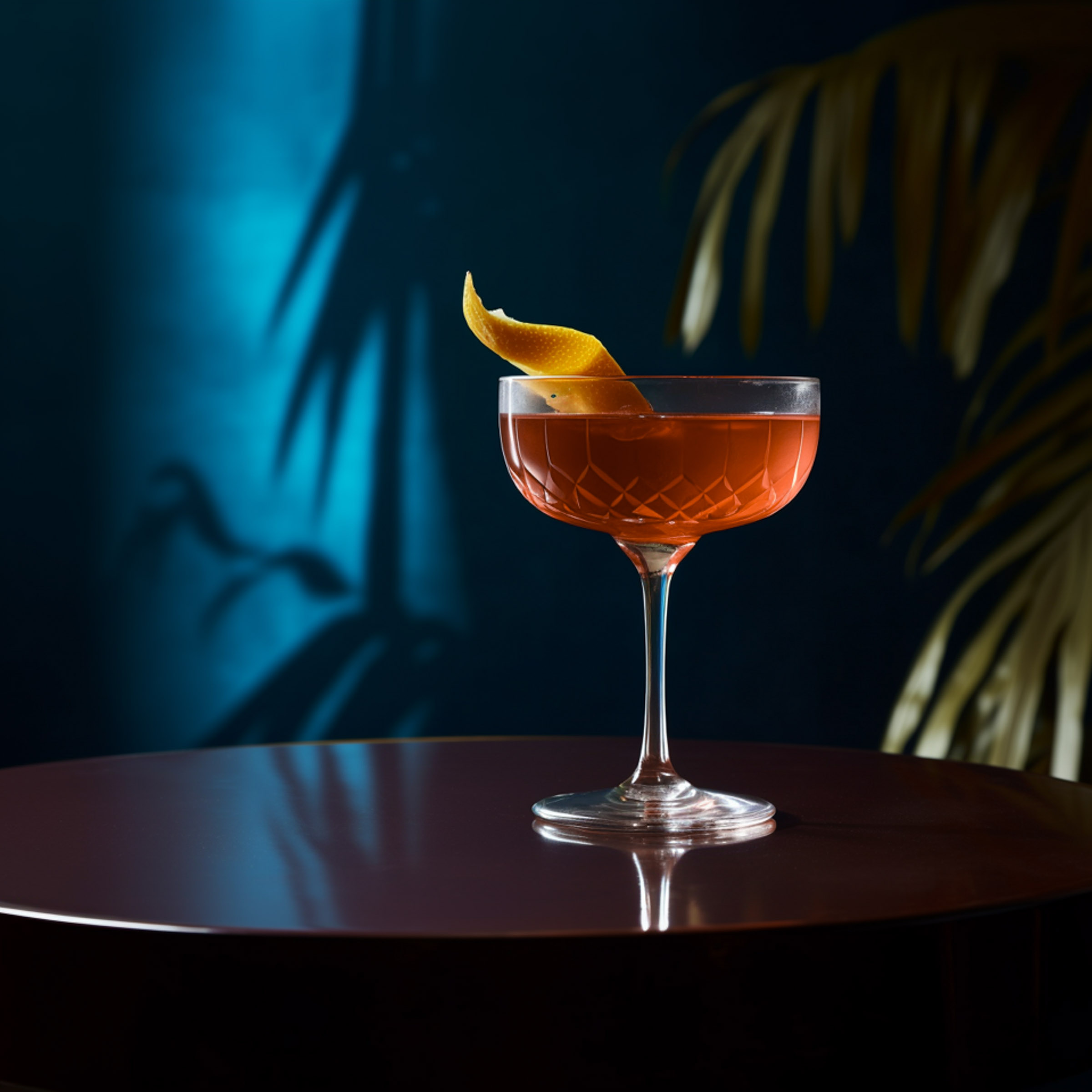 Ein Trident Cocktail, garniert mit einer Zitronenzeste.