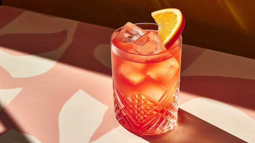 Ein Aperol Sour Cocktail aus Aperol, Zitronensaft, Orangensaft und Zuckersirup.