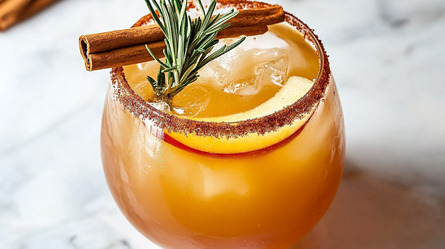 Eine Apple Cider Margarita mit Triple Sec, Zitronensaft, Tequila und naturtrübem Apfelsaft.