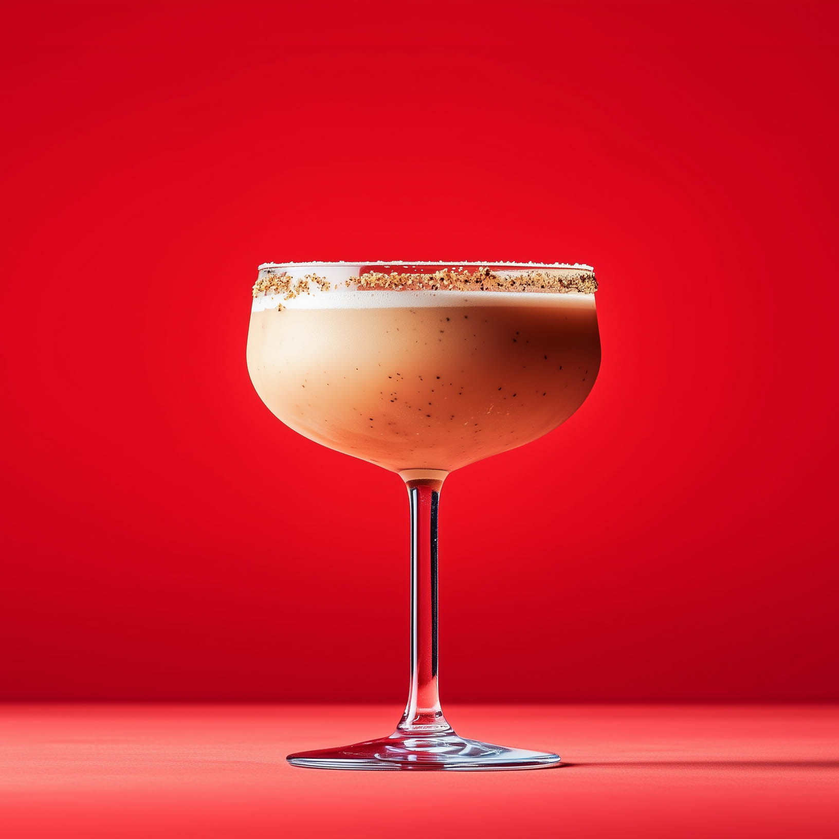 Ein Buttermilk Flip Cocktail, garniert mit einem Zimtzuckerrand.