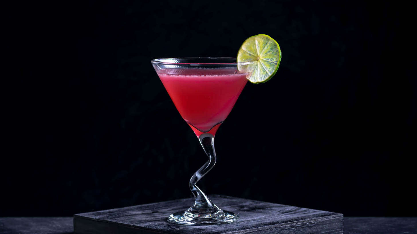 Ein Cosmopolitan mit Vodka, Cranberrynektar, Limette und Triple Sec.