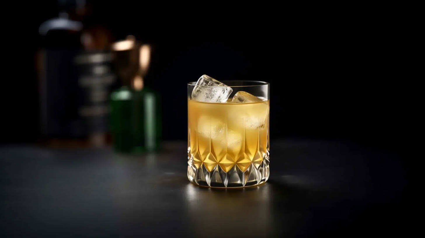 Ein Frangelico Sour Cocktail mit Frangelico-Likör, Zitronensaft, Bourbion Whiskey und Zuckersirup.