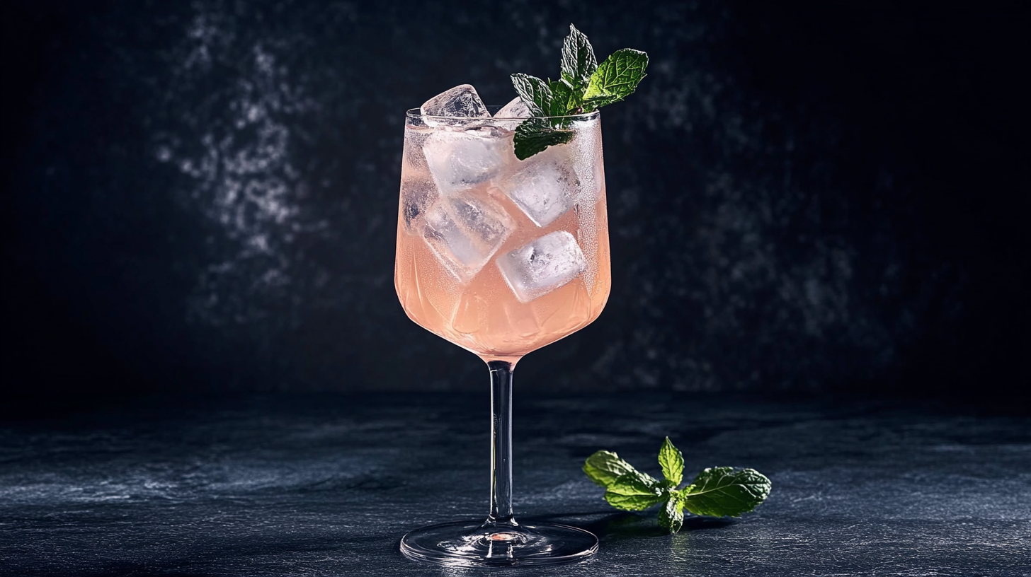 Ein Lillet Rosé White Peach Cocktail aus Schweppes White Peach und Lillet Rosé.