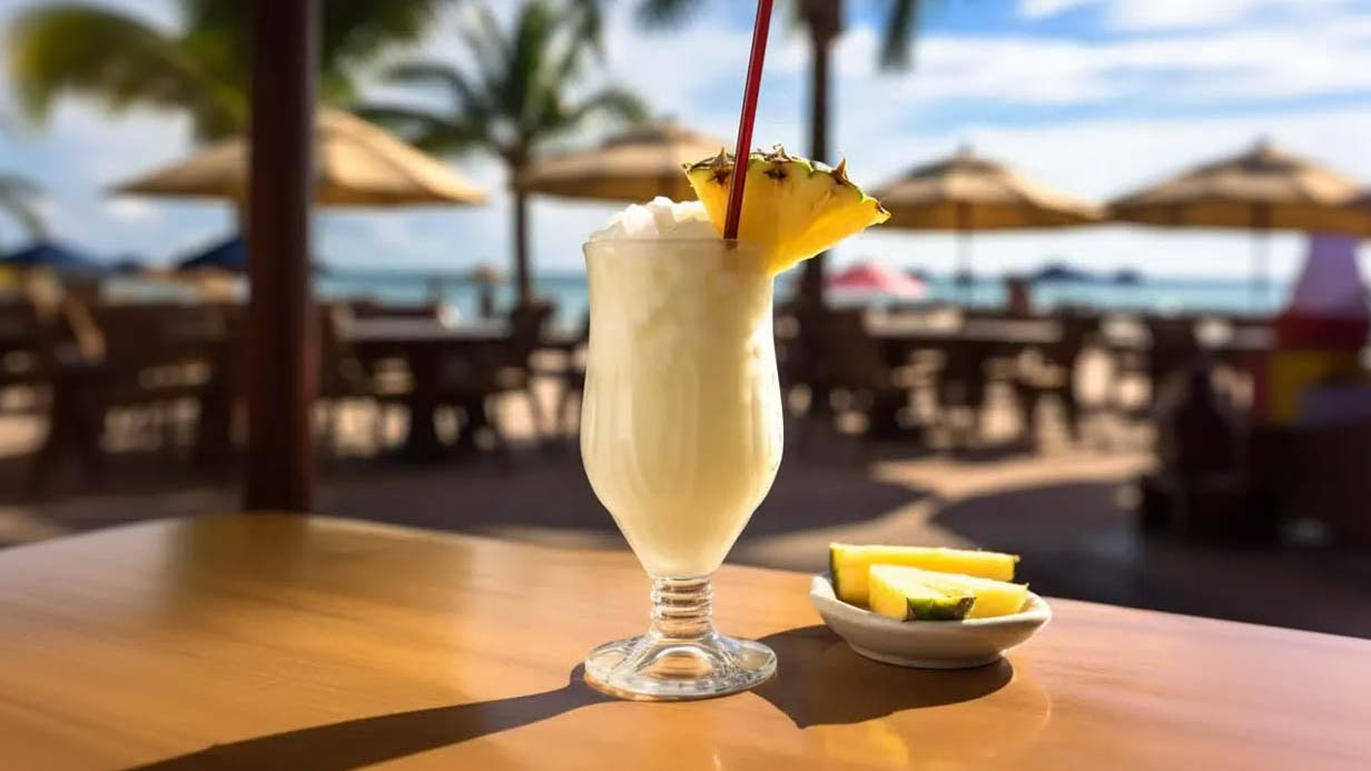 Eine Pina Colada mit Ananas und Cream of Coconut.