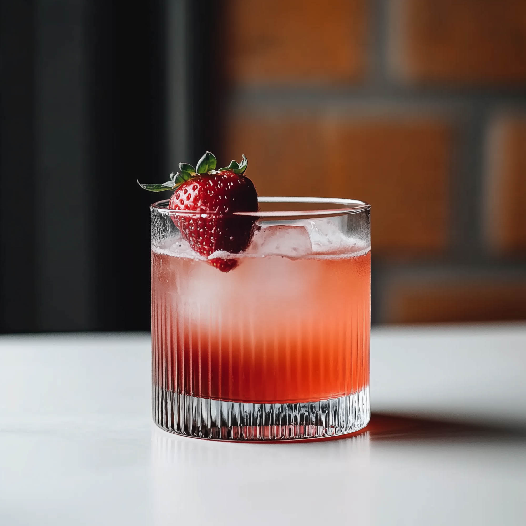 Ein Argyle Punch, garniert mit einer Erdbeere.