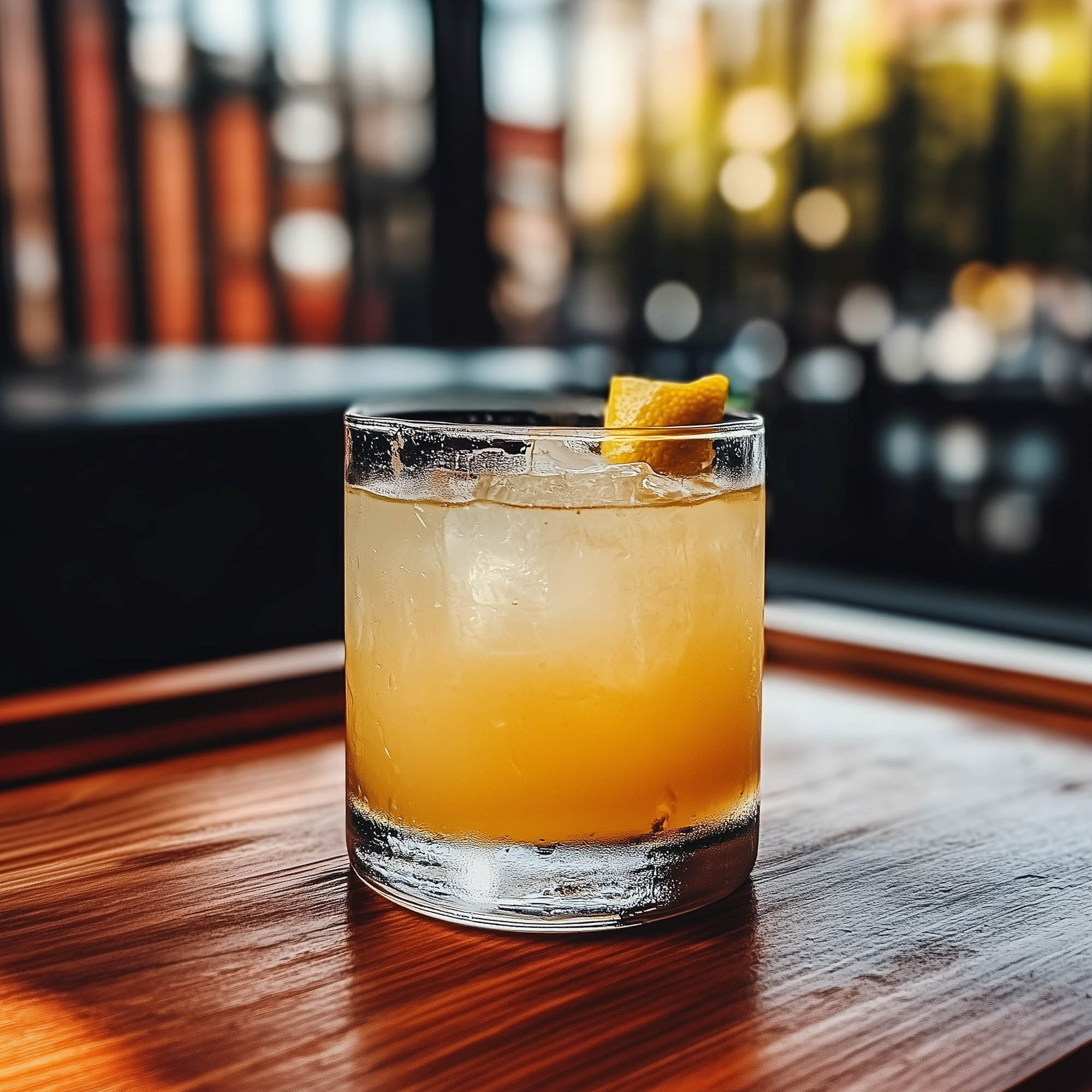 Ein Saturn Cocktail, ausnahmsweise garniert mit einer Zitronenzeste.