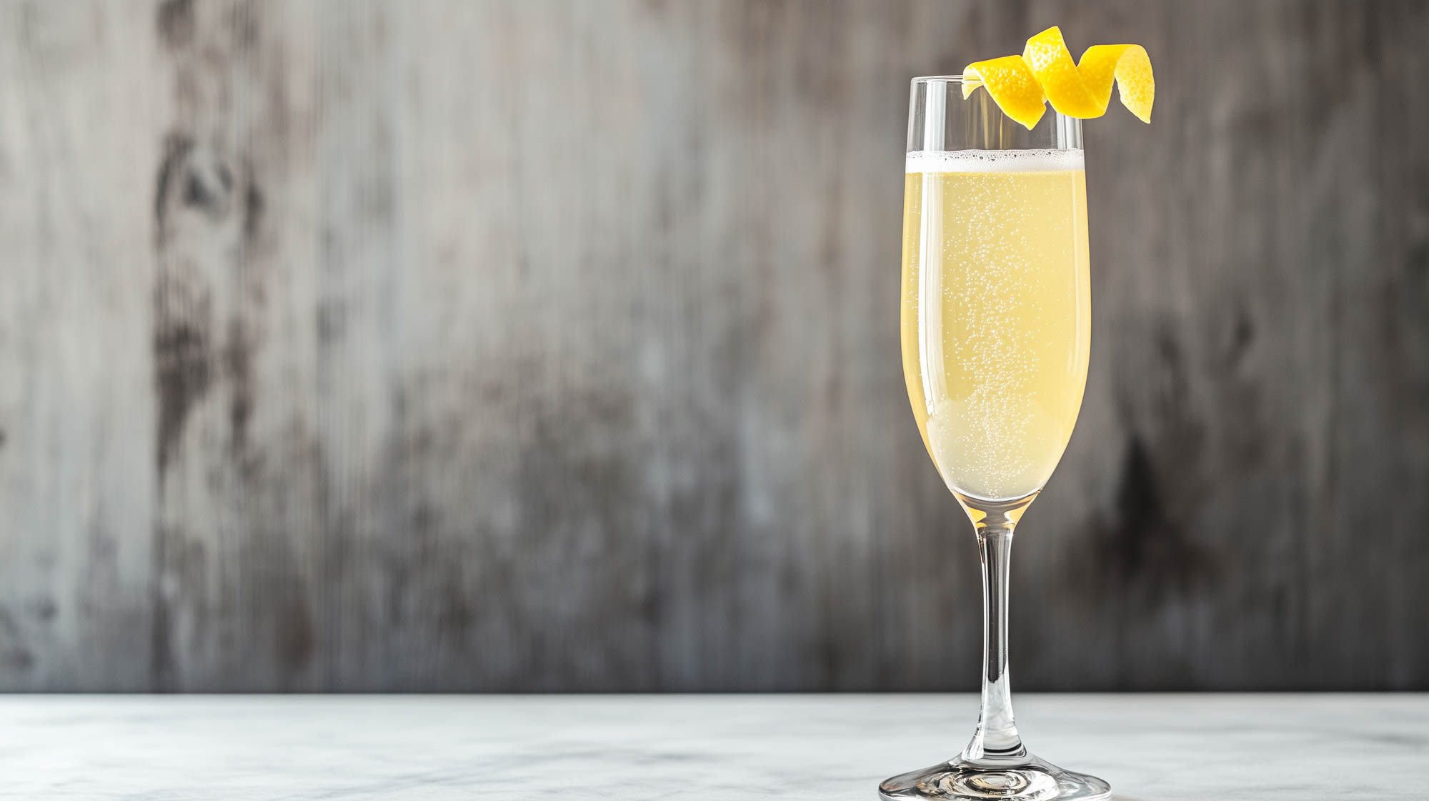 Ein French 75 mit Champagner, Zitrone, Zuckersirup und Gin.