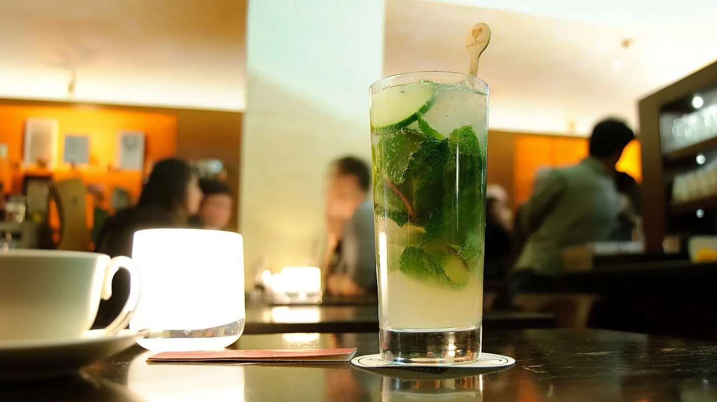 Der London Leaves ist ein Cocktail, der in den 2000ern in der Schumann's Bar erfunden wurde und er besteht aus Apfelsaft, Minze, Gurke, Gin, Limettensaft, Zuckersirup und Wasser.